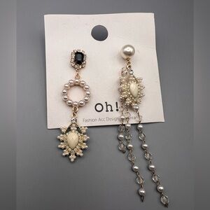 Oh Pearl and Black Asymmetrical Earrings